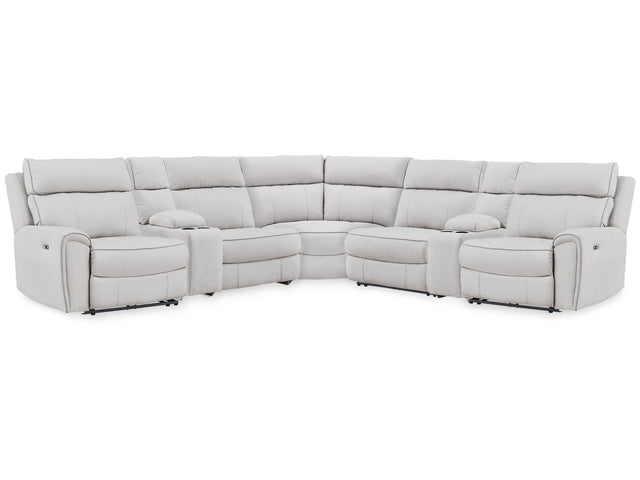 Social Pointe Pearl/Ash 7-Piece Reclining Sectional with Storage Consoles (Online Special Price) - Ornate Home