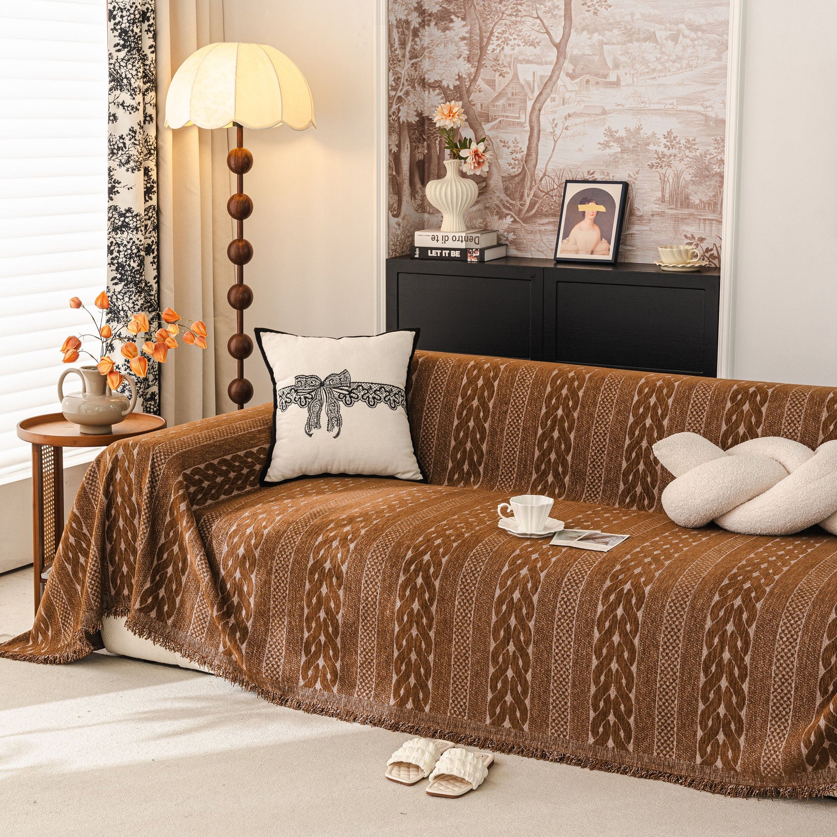 Sofa Cover Blanket Throw with Tassels, Decorative Furniture Protector for Dogs/Pets - Ornate Home