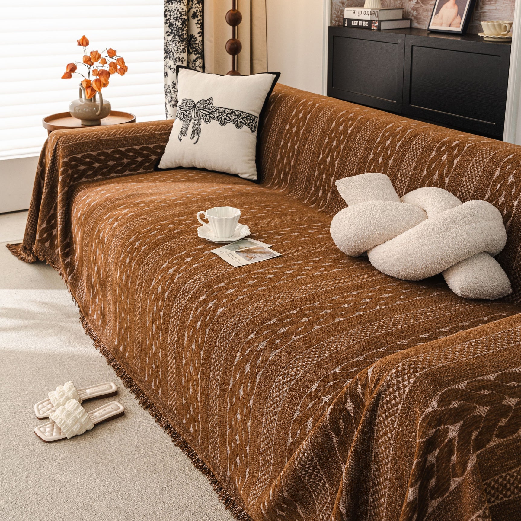 Sofa Cover Blanket Throw with Tassels, Decorative Furniture Protector for Dogs/Pets - Ornate Home