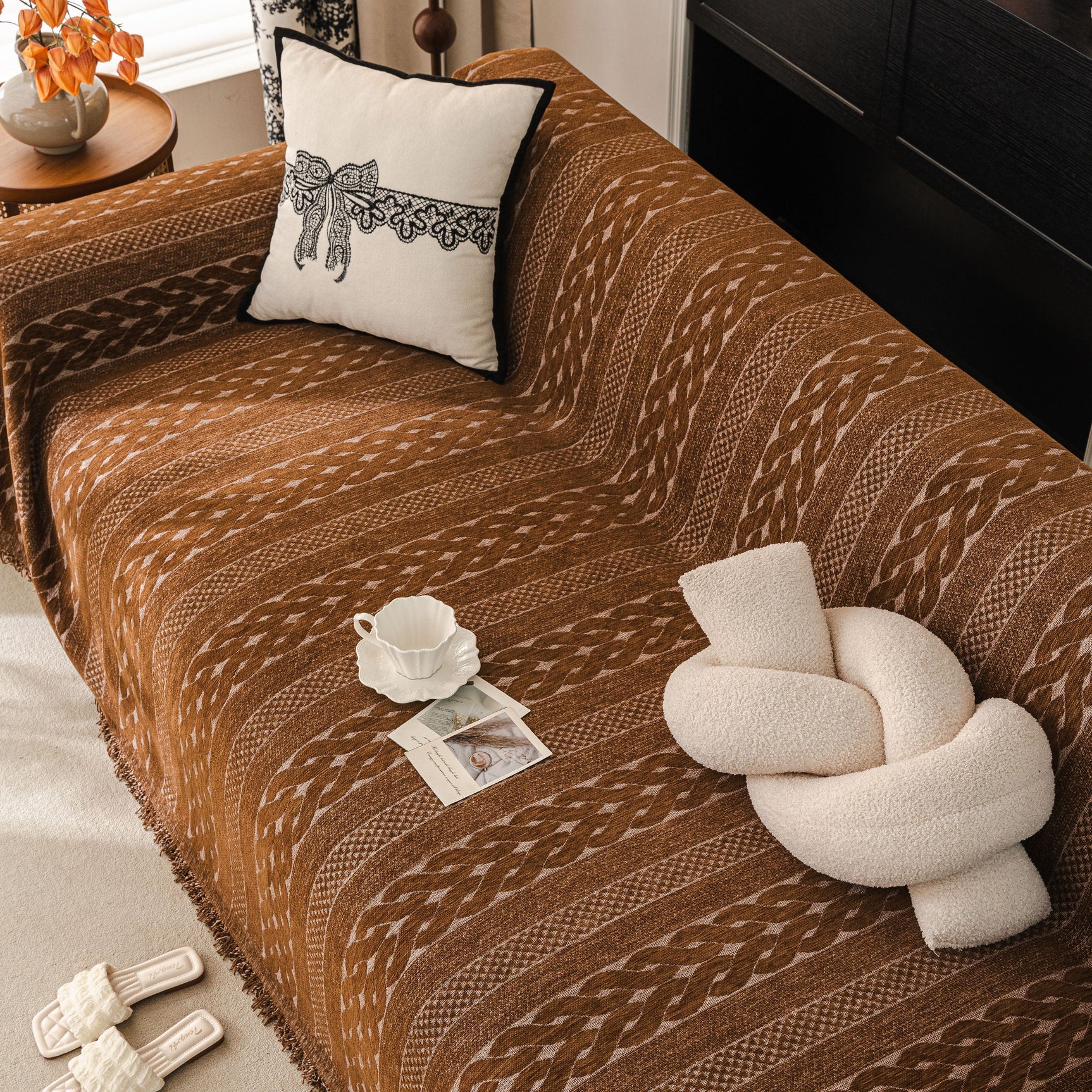 Sofa Cover Blanket Throw with Tassels, Decorative Furniture Protector for Dogs/Pets - Ornate Home
