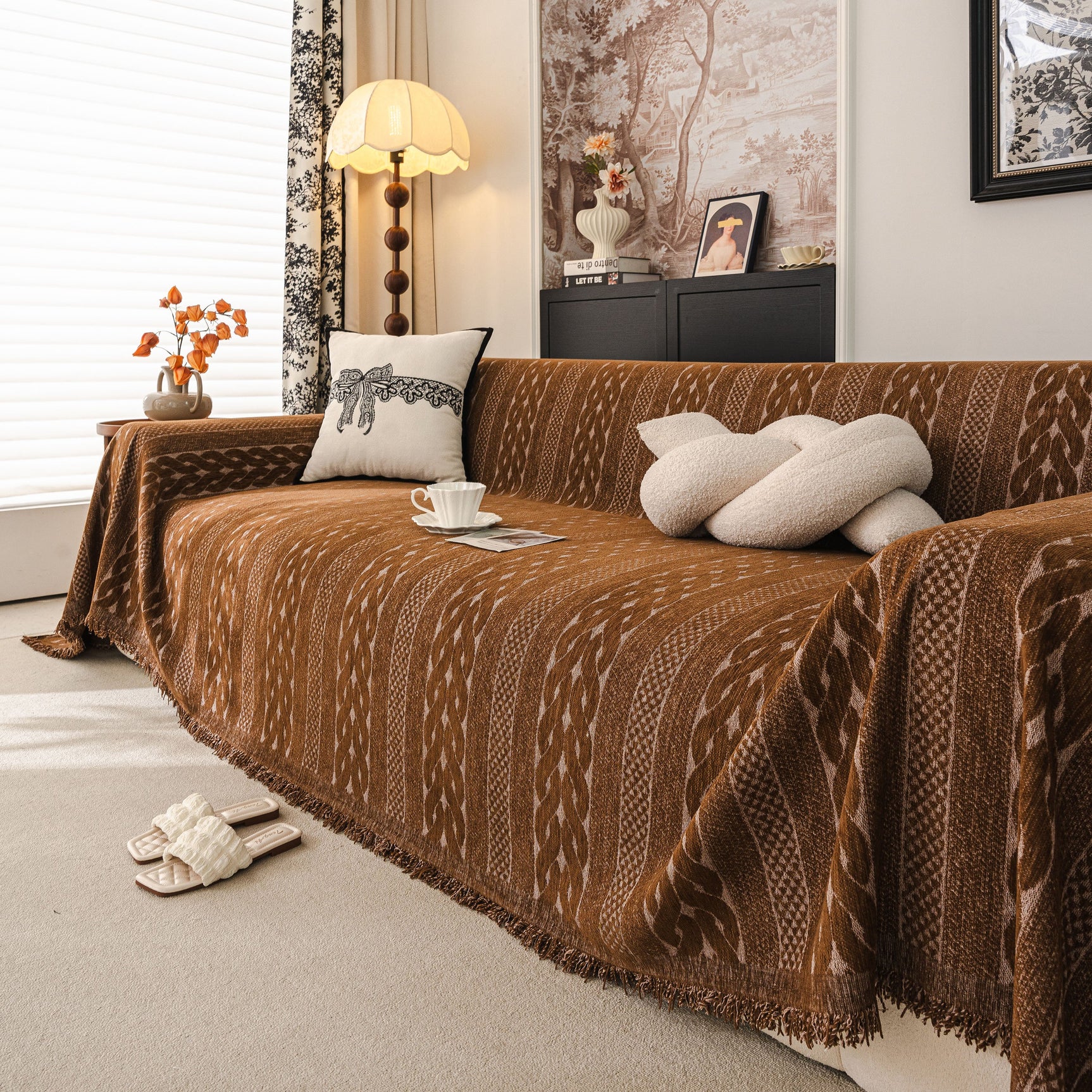 Sofa Cover Blanket Throw with Tassels, Decorative Furniture Protector for Dogs/Pets - Ornate Home
