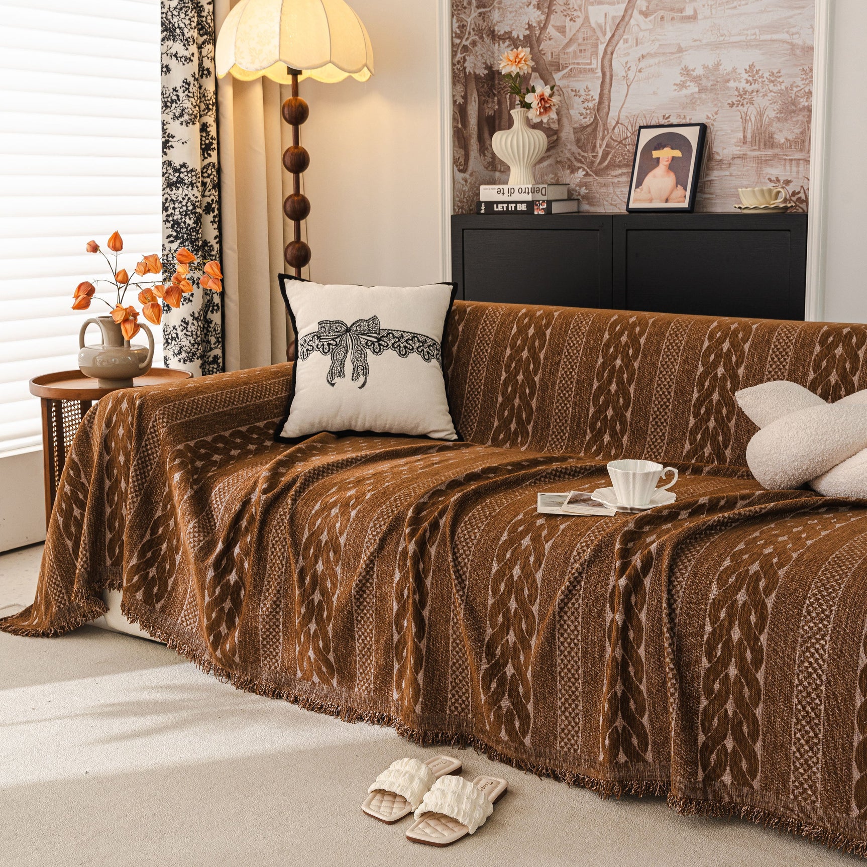 Sofa Cover Blanket Throw with Tassels, Decorative Furniture Protector for Dogs/Pets - Ornate Home