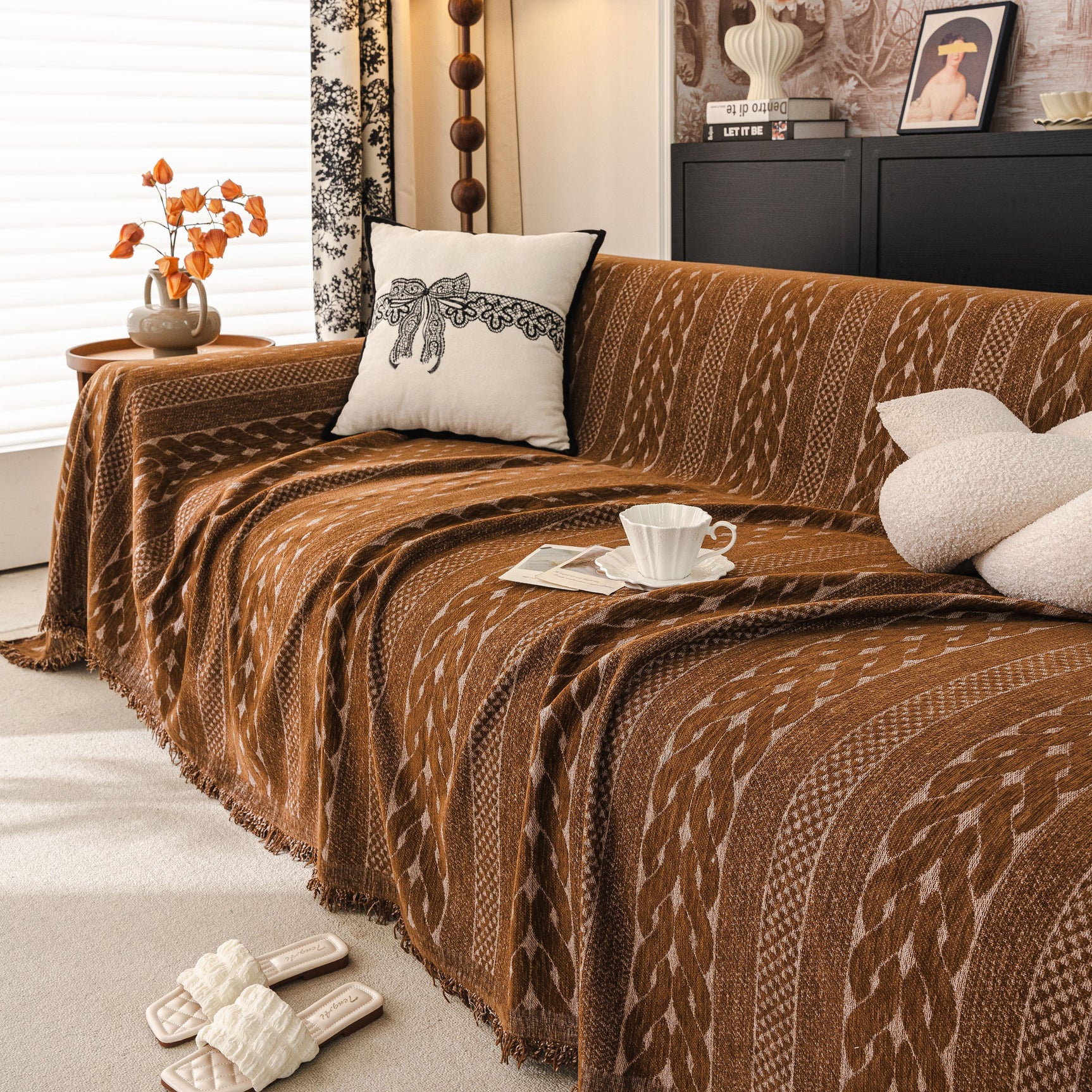 Sofa Cover Blanket Throw with Tassels, Decorative Furniture Protector for Dogs/Pets - Ornate Home