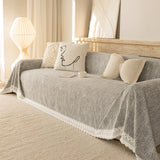 Sofa Cover Throw with Lace Trim & Pom-Pom Fringe, Decorative Couch Cover Blanket - Ornate Home