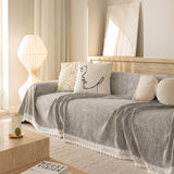 Sofa Cover Throw with Lace Trim & Pom-Pom Fringe, Decorative Couch Cover Blanket - Ornate Home