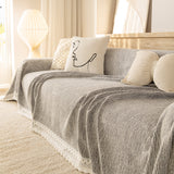Sofa Cover Throw with Lace Trim & Pom-Pom Fringe, Decorative Couch Cover Blanket - Ornate Home
