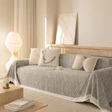 Sofa Cover Throw with Lace Trim & Pom-Pom Fringe, Decorative Couch Cover Blanket - Ornate Home