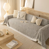 Sofa Cover Throw with Lace Trim & Pom-Pom Fringe, Decorative Couch Cover Blanket - Ornate Home