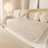 Sofa Cover Throw with Lace Trim & Pom-Pom Fringe, Decorative Couch Cover Blanket - Ornate Home