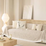 Sofa Cover Throw with Lace Trim & Pom-Pom Fringe, Decorative Couch Cover Blanket - Ornate Home