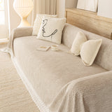 Sofa Cover Throw with Lace Trim & Pom-Pom Fringe, Decorative Couch Cover Blanket - Ornate Home