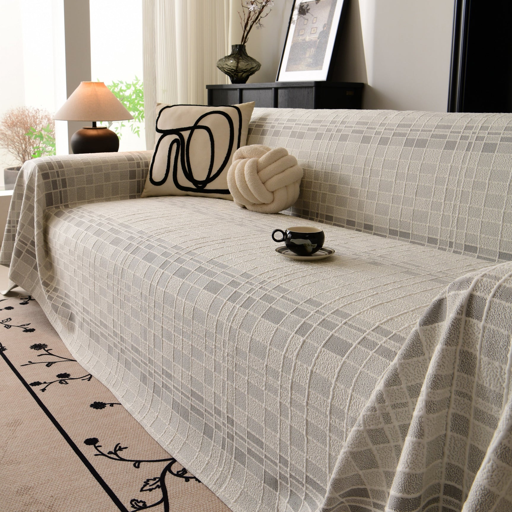 Sofa Cover Throw with Subtle Textured Stripes Lightweight Smooth Couch Slipcover - Ornate Home