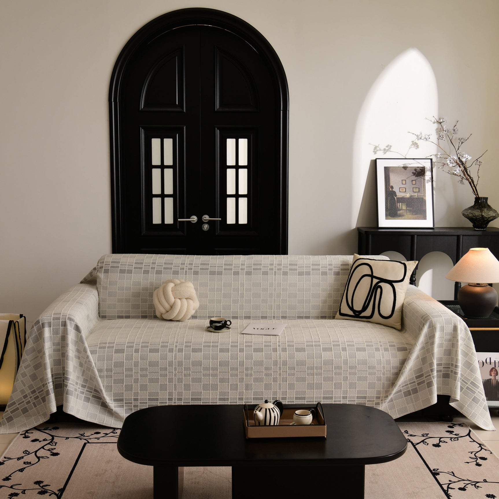 Sofa Cover Throw with Subtle Textured Stripes Lightweight Smooth Couch Slipcover - Ornate Home