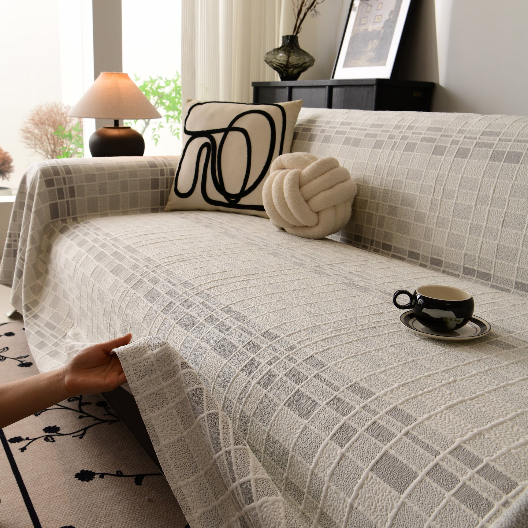 Sofa Cover Throw with Subtle Textured Stripes Lightweight Smooth Couch Slipcover - Ornate Home