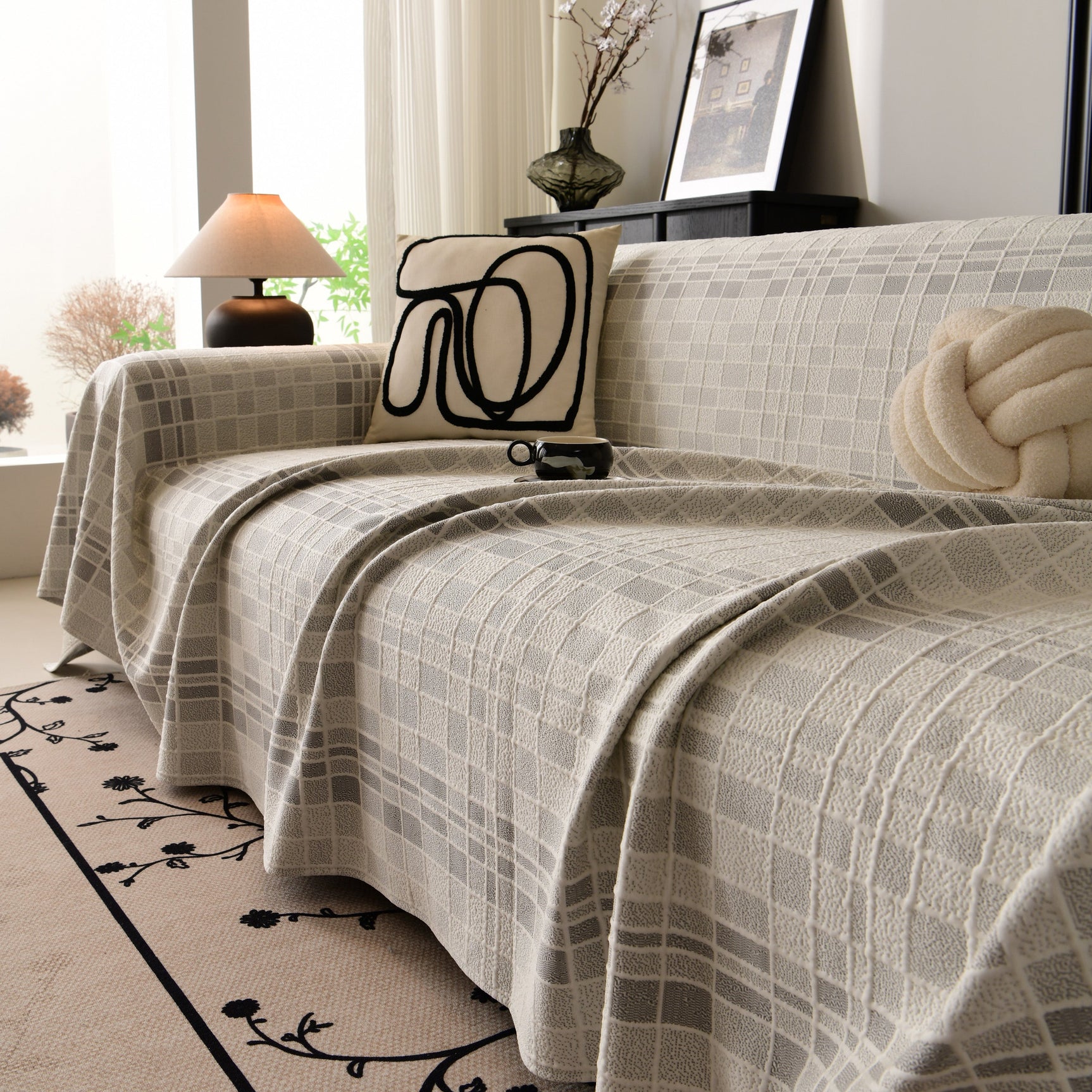Sofa Cover Throw with Subtle Textured Stripes Lightweight Smooth Couch Slipcover - Ornate Home