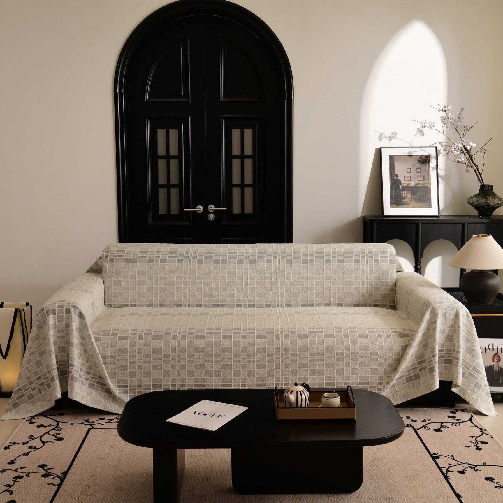 Sofa Cover Throw with Subtle Textured Stripes Lightweight Smooth Couch Slipcover - Ornate Home