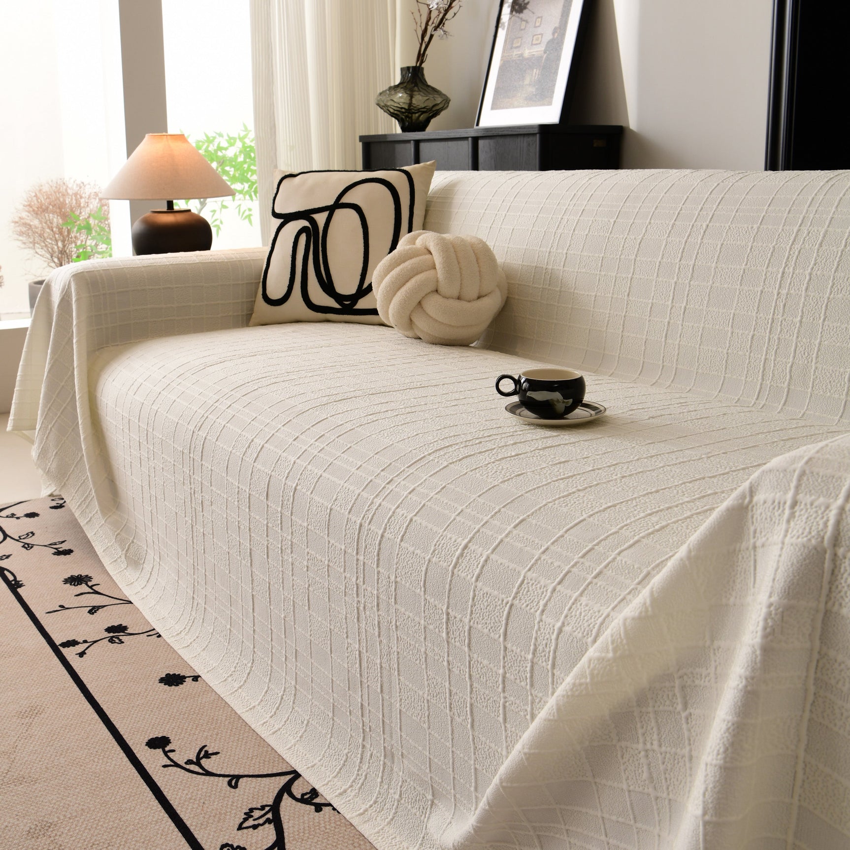 Sofa Cover Throw with Subtle Textured Stripes Lightweight Smooth Couch Slipcover - Ornate Home