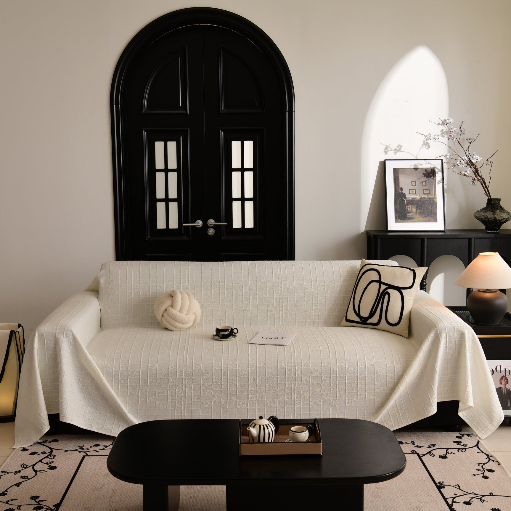 Sofa Cover Throw with Subtle Textured Stripes Lightweight Smooth Couch Slipcover - Ornate Home