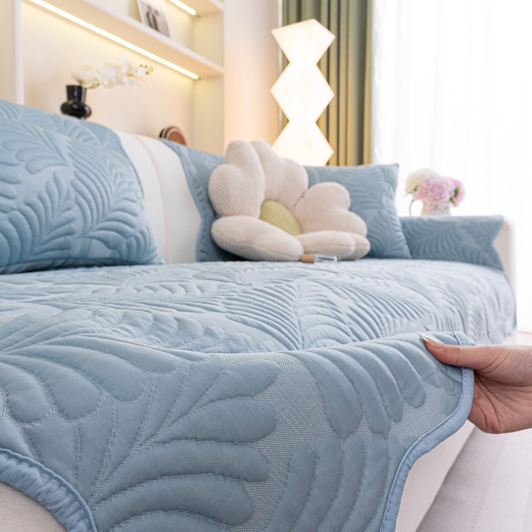 Sofa Cover for Leather & Fabric Couches, 3D Leaf Embossed Quilted Furniture Covers - Ornate Home