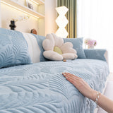 Sofa Cover for Leather & Fabric Couches, 3D Leaf Embossed Quilted Furniture Covers - Ornate Home