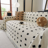 Sofa Throw Blanket with Woven Geometric Pattern & Tassels, Soft & Thick Couch Cover - Ornate Home