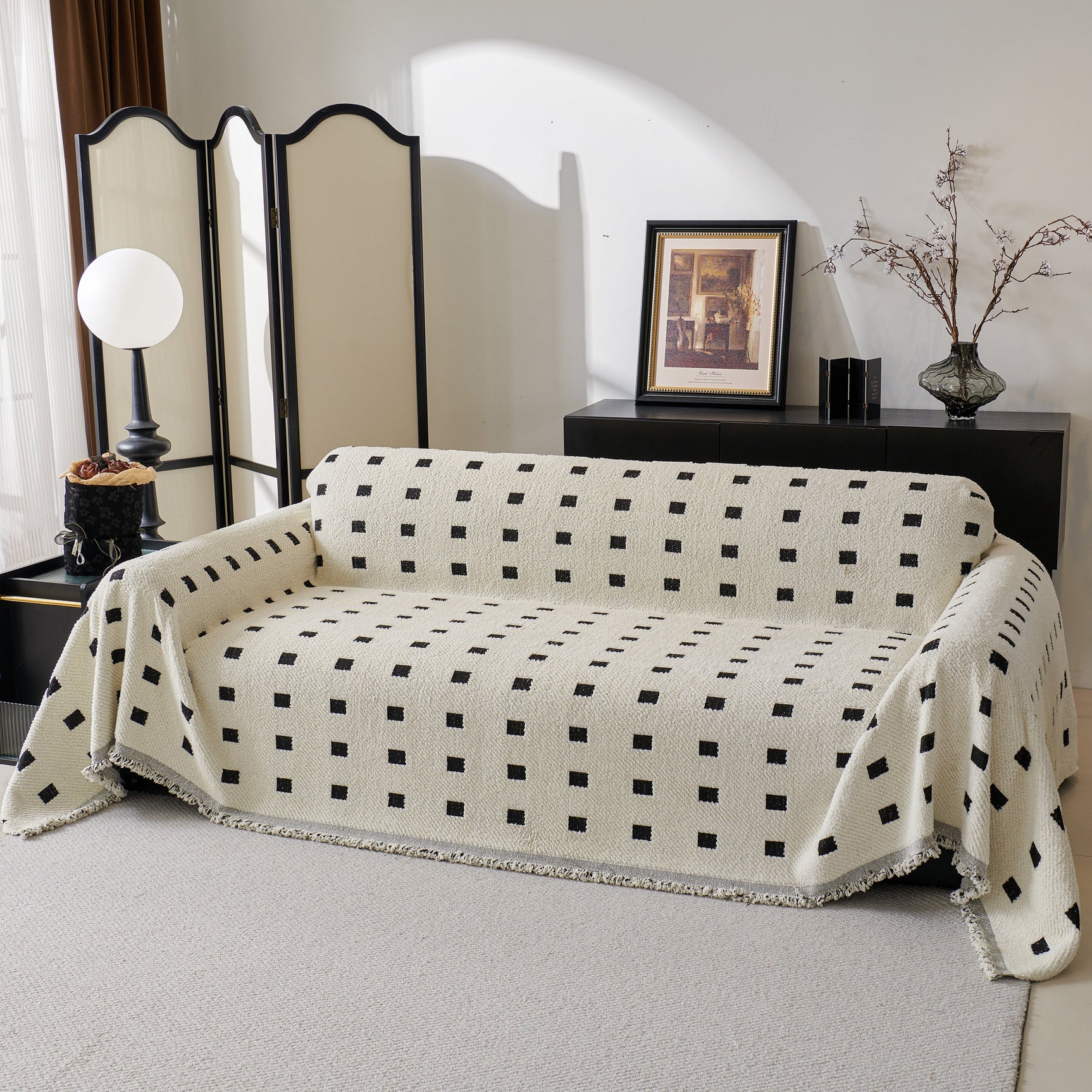 Sofa Throw Blanket with Woven Geometric Pattern & Tassels, Soft & Thick Couch Cover - Ornate Home