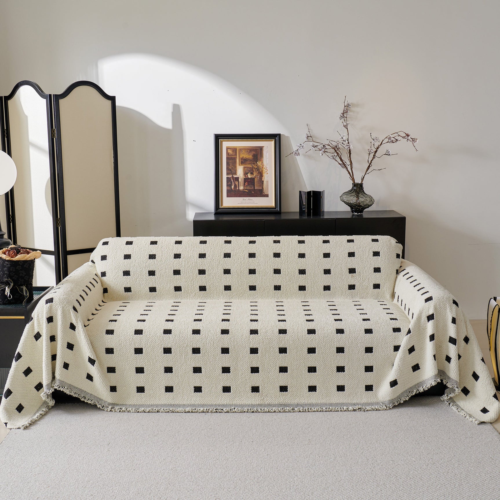 Sofa Throw Blanket with Woven Geometric Pattern & Tassels, Soft & Thick Couch Cover - Ornate Home