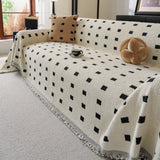 Sofa Throw Blanket with Woven Geometric Pattern & Tassels, Soft & Thick Couch Cover - Ornate Home