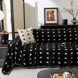 Sofa Throw Blanket with Woven Geometric Pattern & Tassels, Soft & Thick Couch Cover - Ornate Home