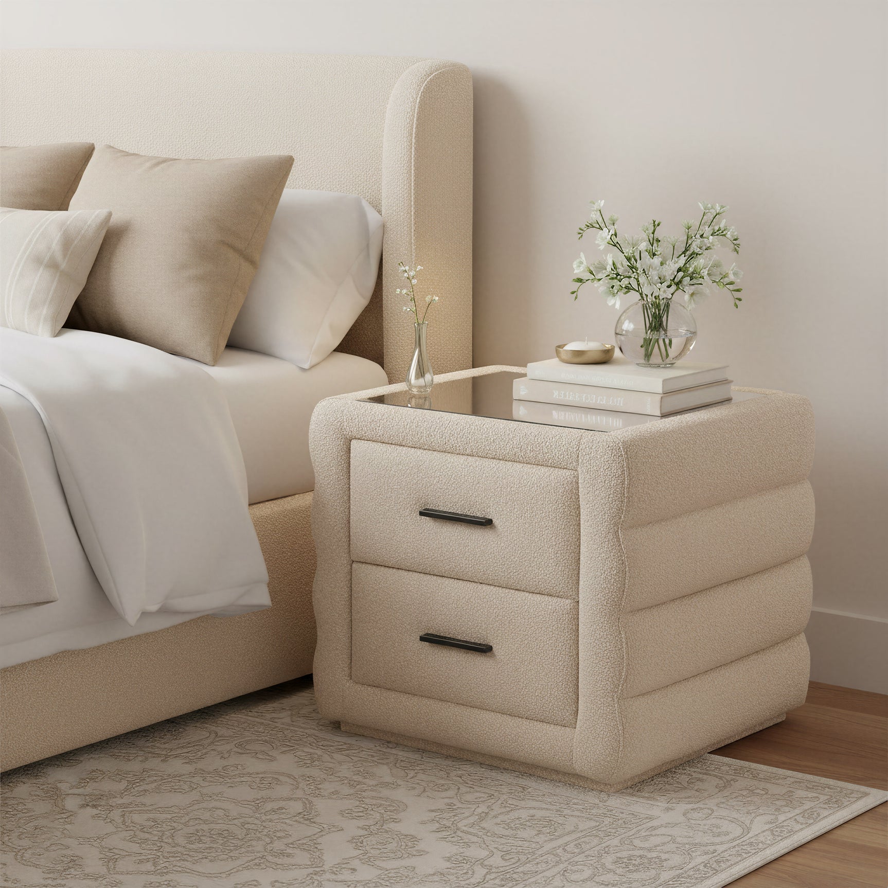 Soffice Beige Nightstand - Ornate Home