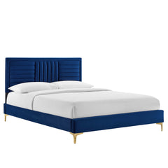 Sofia Navy Channel Tufted Performance Velvet Full Platform Bed - Ornate Home