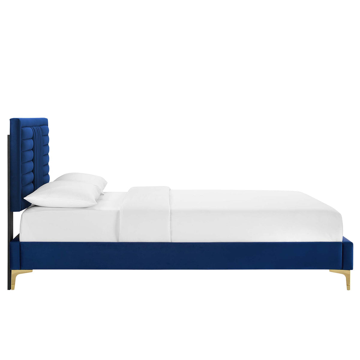 Sofia Navy Channel Tufted Performance Velvet Full Platform Bed - Ornate Home