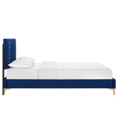 Sofia Navy Channel Tufted Performance Velvet Full Platform Bed - Ornate Home