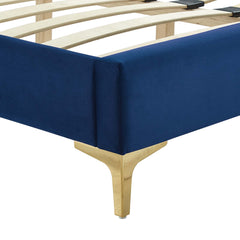 Sofia Navy Channel Tufted Performance Velvet Full Platform Bed - Ornate Home