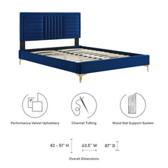 Sofia Navy Channel Tufted Performance Velvet Full Platform Bed - Ornate Home