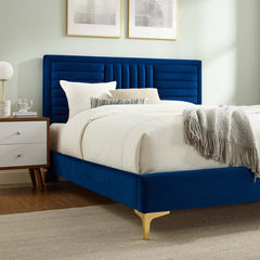 Sofia Navy Channel Tufted Performance Velvet Full Platform Bed - Ornate Home