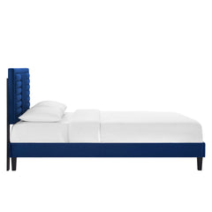 Sofia Navy Tapered Wood Leg Channel Tufted Performance Velvet Full Platform Bed - Ornate Home