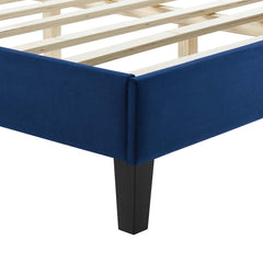 Sofia Navy Tapered Wood Leg Channel Tufted Performance Velvet Full Platform Bed - Ornate Home
