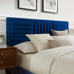 Sofia Navy Tapered Wood Leg Channel Tufted Performance Velvet Full Platform Bed - Ornate Home