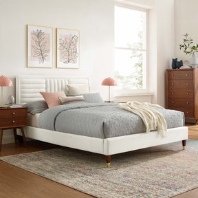 Sofia White Channel Tufted Performance Velvet Full Platform Bed - 81.5x57.5" - Ornate Home