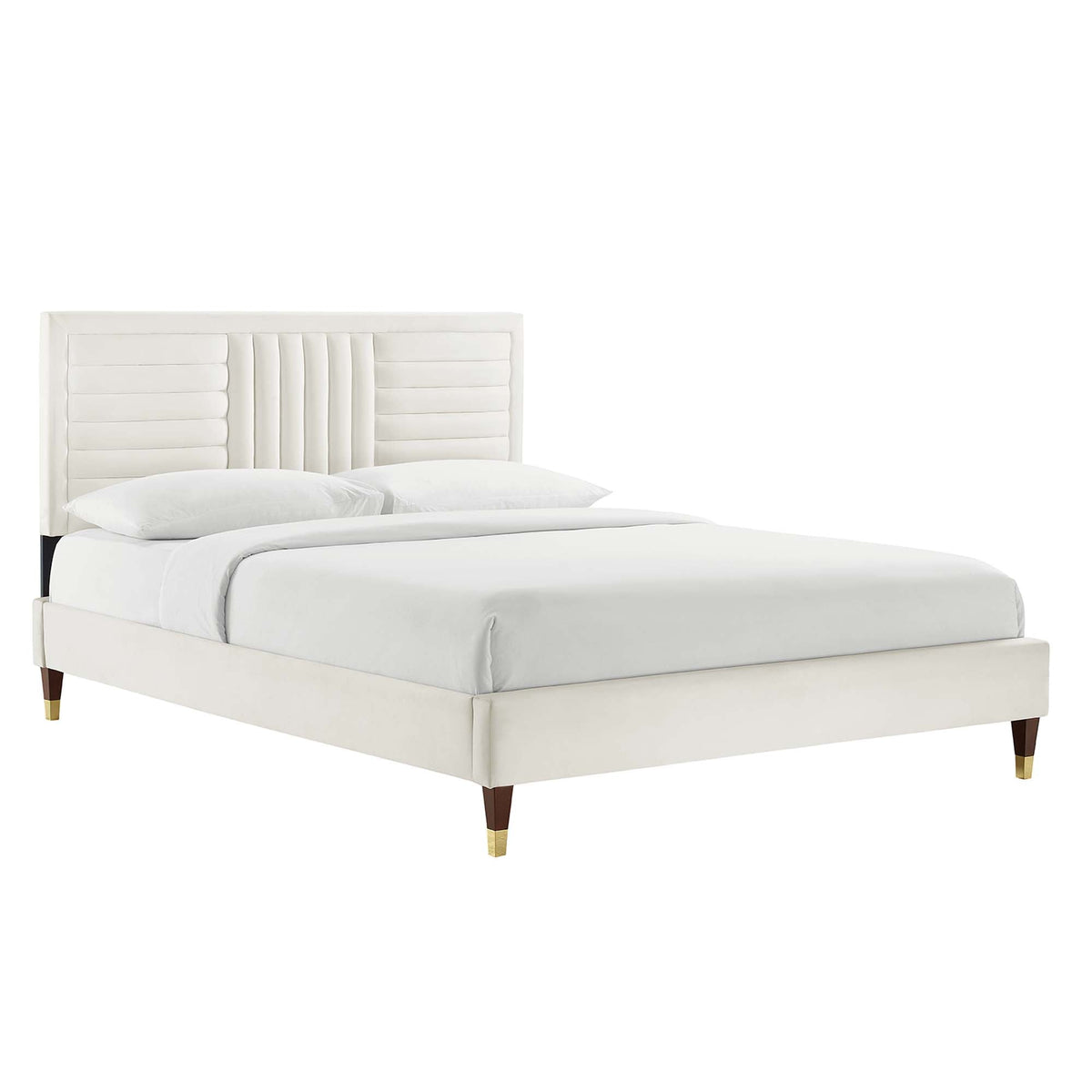 Sofia White Channel Tufted Performance Velvet Full Platform Bed - 81.5x57.5" - Ornate Home