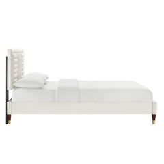 Sofia White Channel Tufted Performance Velvet Full Platform Bed - 81.5x57.5" - Ornate Home