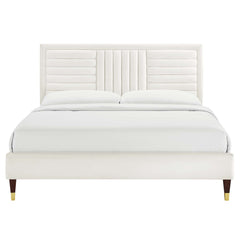 Sofia White Channel Tufted Performance Velvet Full Platform Bed - 81.5x57.5" - Ornate Home