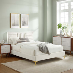 Sofia White Channel Tufted Performance Velvet Full Platform Bed - 81.5x57.5x36" - Ornate Home
