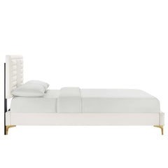 Sofia White Channel Tufted Performance Velvet Full Platform Bed - 81.5x57.5x36" - Ornate Home