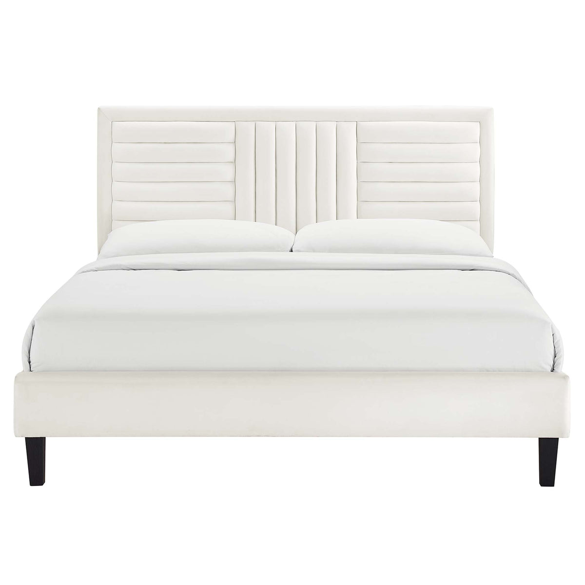 Sofia White Channel Tufted Performance Velvet King Platform Bed - 82.5x79" - Ornate Home