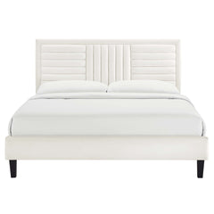 Sofia White Channel Tufted Performance Velvet King Platform Bed - 82.5x79" - Ornate Home