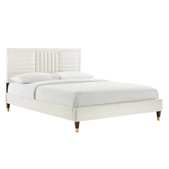 Sofia White Channel Tufted Performance Velvet King Platform Bed - 86.5x79" - Ornate Home
