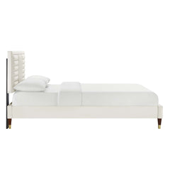 Sofia White Channel Tufted Performance Velvet King Platform Bed - 86.5x79" - Ornate Home