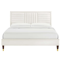 Sofia White Channel Tufted Performance Velvet King Platform Bed - 86.5x79" - Ornate Home